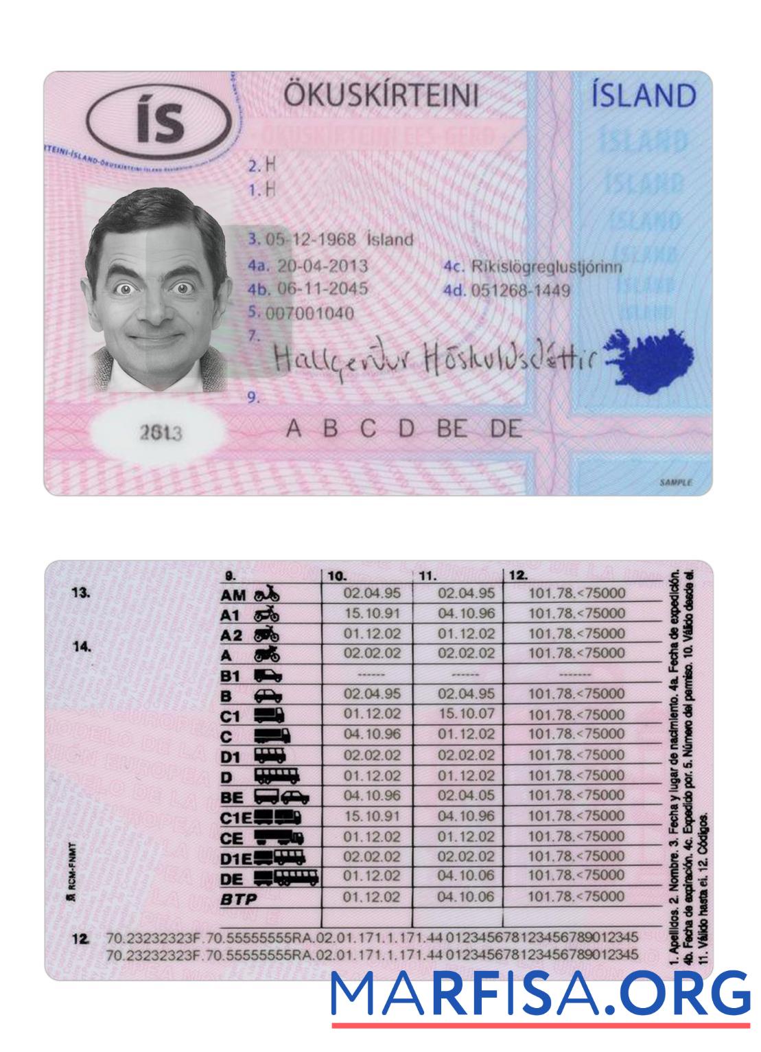 Realistic Iceland driving license 2013 present download for verification